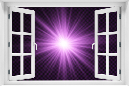 Fototapeta Naklejka Na Ścianę Okno 3D - Purple glowing light star, violet burst sun rays.
