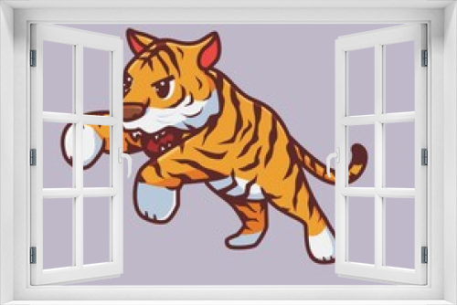 Fototapeta Naklejka Na Ścianę Okno 3D - cute tiger jumping hunting. isolated cartoon animal nature illustration. Flat Style suitable for Sticker Icon Design Premium Logo vector. Mascot Character
