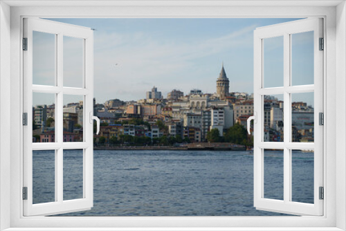 Views of the Galata Tower and the Bosphorus River in Istanbul, Turkey