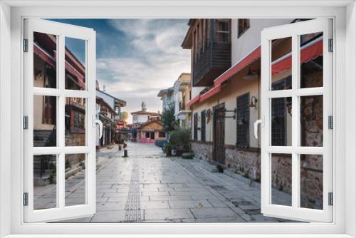 Fototapeta Naklejka Na Ścianę Okno 3D - Ottoman houses on the main pedestrian street in Antalya Old Town Kaleici district, Turkey