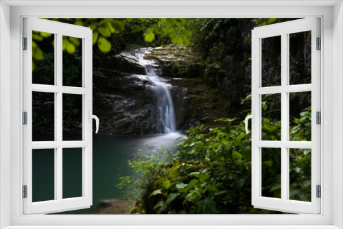 Fototapeta Naklejka Na Ścianę Okno 3D - Idyllic Green Waterfall with Lagoon Paradise