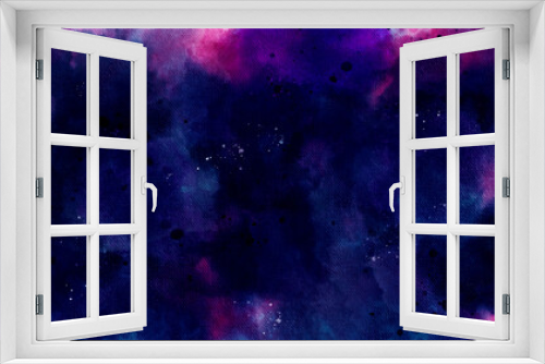 Fototapeta Naklejka Na Ścianę Okno 3D - abstract night sky space watercolor background with stars. watercolor dark blue nebula universe. watercolor hand drawn illustration. Blue and pink gradient watercolor ombre leaks and splashes texture.