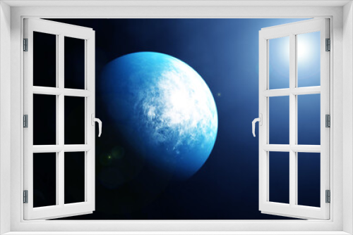 Fototapeta Naklejka Na Ścianę Okno 3D - Blue exoplanet, on a dark background. Elements of this image furnished by NASA