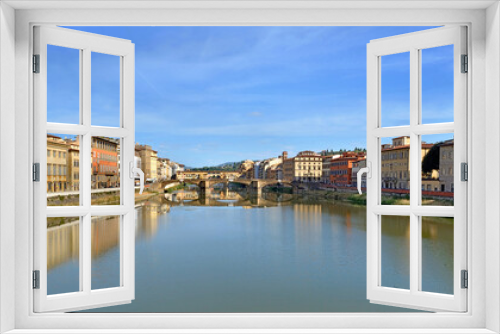 Fototapeta Naklejka Na Ścianę Okno 3D - iew of the city of florence in Italy from river Arno with reflection of colorful buildings on the water