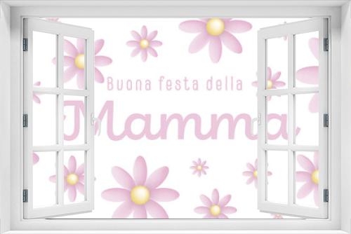 Fototapeta Naklejka Na Ścianę Okno 3D - Italian text : Buona festa della Mamma, with many pink blossoms on a white background