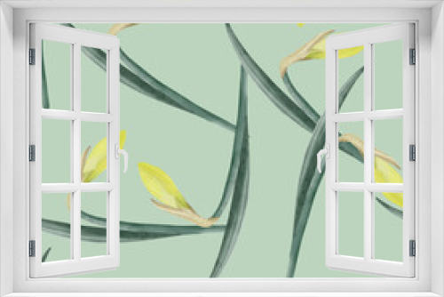 Fototapeta Naklejka Na Ścianę Okno 3D - Daffodil Watercolor Hand Drawn Seamless Pattern Background