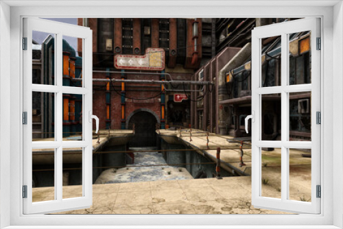 Fototapeta Naklejka Na Ścianę Okno 3D - Ruined empty post apocalyptic urban area. 3D rendering.