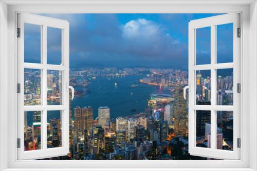 Fototapeta Naklejka Na Ścianę Okno 3D - Victoria Harbor of Hong Kong city at dusk