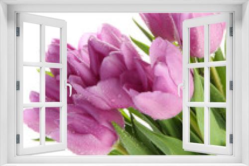 Fototapeta Naklejka Na Ścianę Okno 3D - Beautiful bouquet of purple tulips, isolated on white