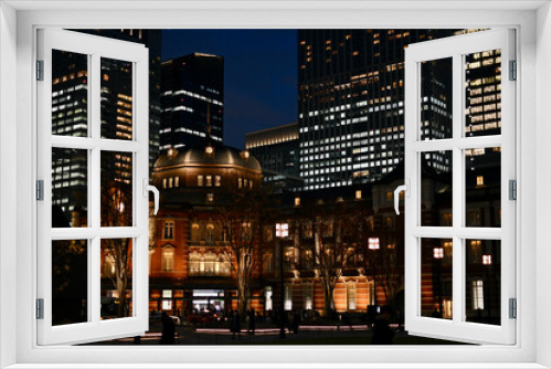 Fototapeta Naklejka Na Ścianę Okno 3D - 夜の東京駅