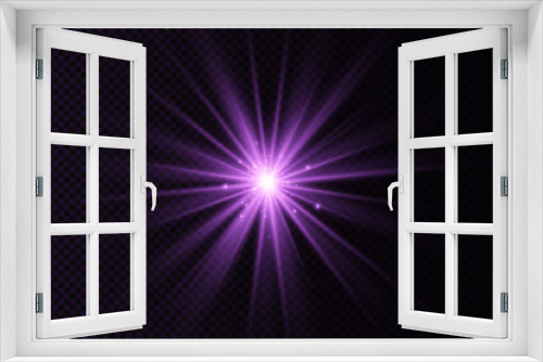 Fototapeta Naklejka Na Ścianę Okno 3D - Glow bright light star, purple sun rays, sunshine.