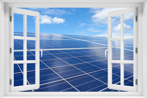 Fototapeta Naklejka Na Ścianę Okno 3D - Solar panels energy farm on sky background