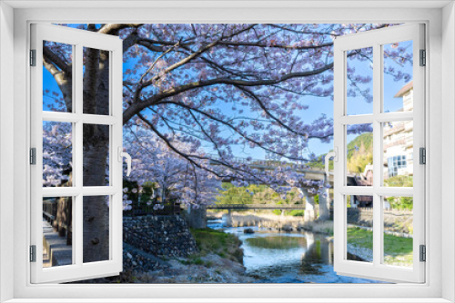 Fototapeta Naklejka Na Ścianę Okno 3D - 桜咲く春の長門湯本温泉
