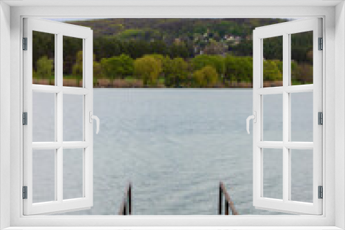 Fototapeta Naklejka Na Ścianę Okno 3D - Landscape with a pontoon on the shore of the lake