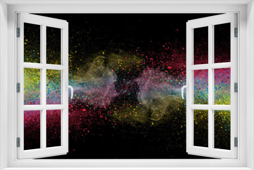 Fototapeta Naklejka Na Ścianę Okno 3D - Explosion of colored powder isolated on black background. Abstract colored background