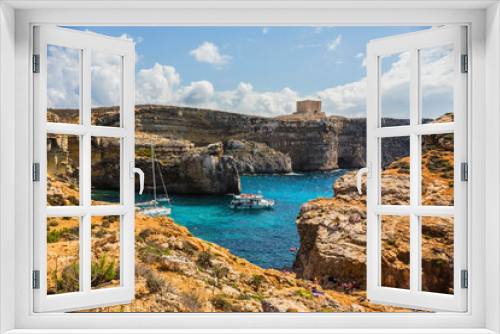 Fototapeta Naklejka Na Ścianę Okno 3D - Cliffs and sea view of Comino island, Malta. Seascape at Malta, Comino and Gozo islands