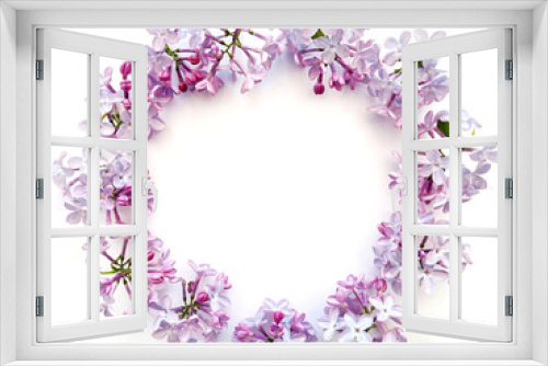 Fototapeta Naklejka Na Ścianę Okno 3D - frame of  lilac flowers, flowers on white background.