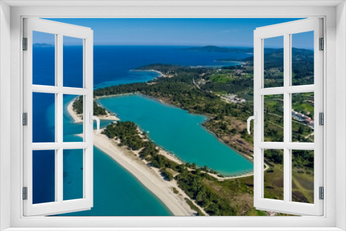 Fototapeta Naklejka Na Ścianę Okno 3D - Aerial view of Glarokavos beach in Kassandra peninsula. Chalkidiki, Greece