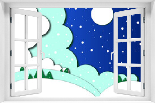 Cartoon winter landscape in paper cut style