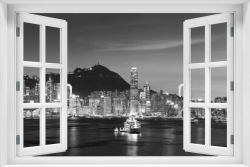 Fototapeta Naklejka Na Ścianę Okno 3D - Panorama of Victoria Harbor of Hong Kong city at dusk