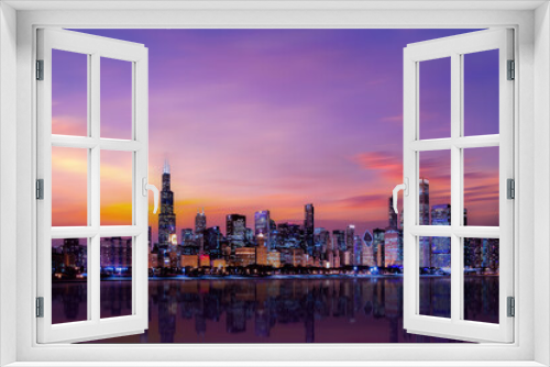 Fototapeta Naklejka Na Ścianę Okno 3D - Chicago, Illinois, USA- Downtown skyline from lake Michigan, Chicago downtown skyline at dusk,