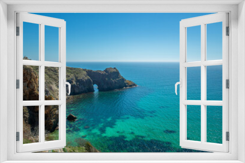 Fototapeta Naklejka Na Ścianę Okno 3D - Top view of the Black Sea coast near steep mountains with turquoise water