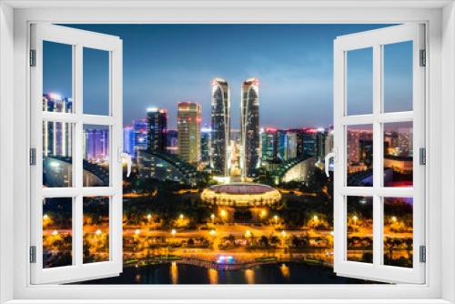 Fototapeta Naklejka Na Ścianę Okno 3D - Aerial photography of Chengdu Tianfu International Financial City at night