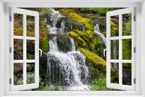 Fototapeta Naklejka Na Ścianę Okno 3D - Beautiful mossy summer waterfall in nature