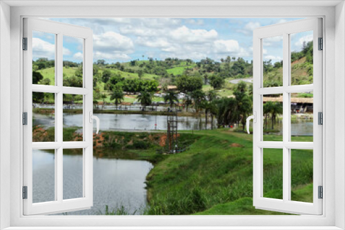 Fototapeta Naklejka Na Ścianę Okno 3D - Linda vista de lagoas artificiais em hotel fazenda localizada na  br040 num município de Esmeraldas, Minas Gerais, Brasil.