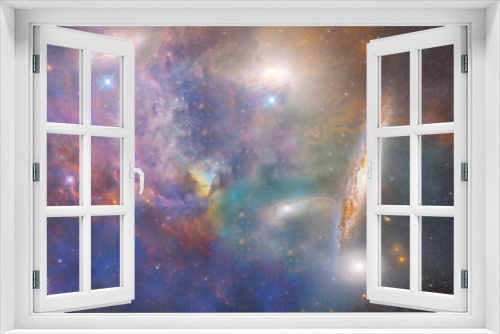 Fototapeta Naklejka Na Ścianę Okno 3D - Galaxies and nebulas in the background. Sci-fi space collage. Astronomy science. Elements of this image furnished by NASA