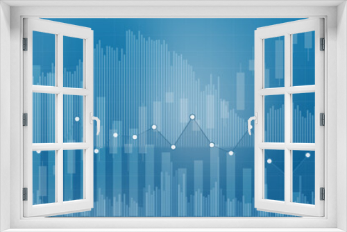 Fototapeta Naklejka Na Ścianę Okno 3D - Finance blue background with columns, lines, candlesticks, graphs. Financial market and investment concept