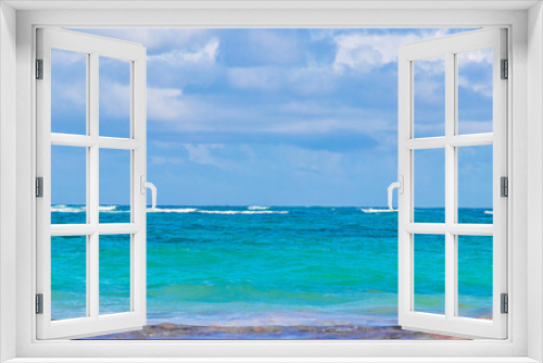 Fototapeta Naklejka Na Ścianę Okno 3D - Waves water caribbean coast and beach panorama view Tulum Mexico.