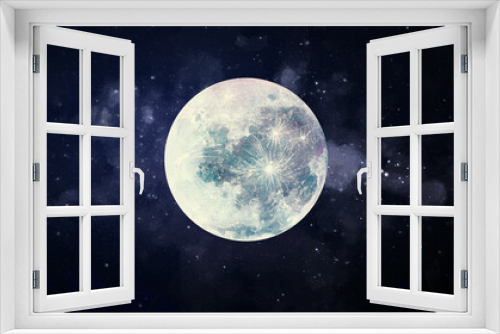 Fototapeta Naklejka Na Ścianę Okno 3D - Abstract watercolor night sky with full moon illustration