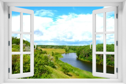 Fototapeta Naklejka Na Ścianę Okno 3D - Лес через реку