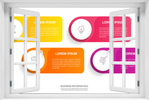 Modern 3D vector illustration. Circular infographic template with four elements. Contains icons and text. Designed for business, presentations, web design, 4-step diagrams.