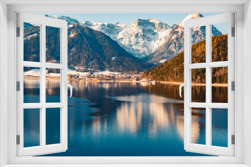 Fototapeta Naklejka Na Ścianę Okno 3D - Beautiful winter view with reflections at the famous Achensee lake, Pertisau, Tyrol, Austria