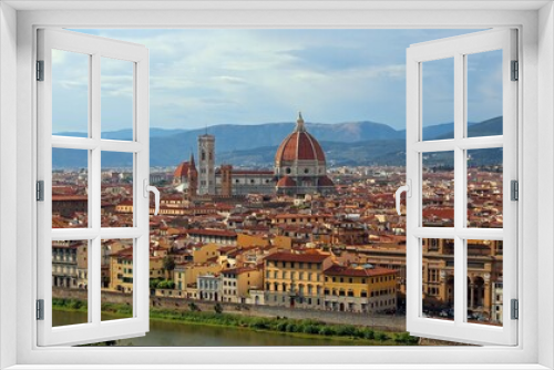 cityscape of Florence in Italy in Tuscany Region in Europe with Dome of Cathedral