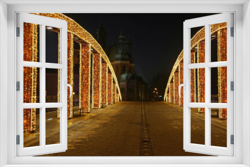 Fototapeta Naklejka Na Ścianę Okno 3D - Walking Jordan Bridge at night - Poznan, Poland