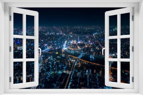 Fototapeta Naklejka Na Ścianę Okno 3D - 東京都 東京スカイツリー展望台（展望デッキ）から見る隅田川、浅草方面の夜景