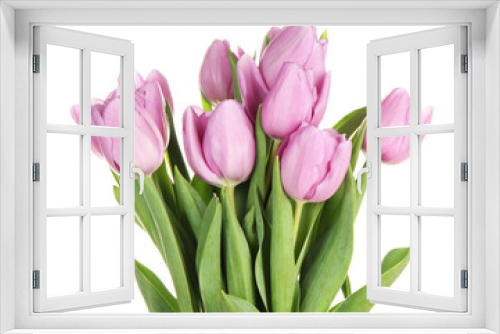 Fototapeta Naklejka Na Ścianę Okno 3D - Beautiful bouquet of purple tulips, isolated on white