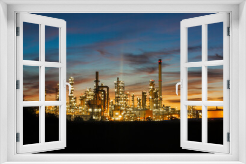 Fototapeta Naklejka Na Ścianę Okno 3D - Oil​ refinery​ and​  plant and tower column of Petrochemistry industry in oil​ and​ gas​ ​industrial with​ cloud​ orange​ ​sky