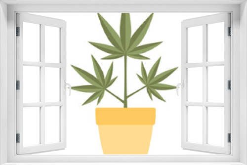 Fototapeta Naklejka Na Ścianę Okno 3D - Marijuana or cannabis plant in flower pot icon. Vector flat illustration 