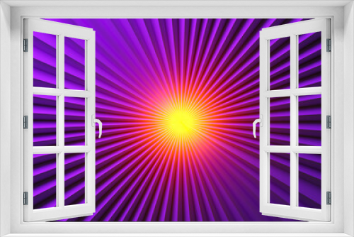 Fototapeta Naklejka Na Ścianę Okno 3D - Background with an emphasis on the center. Violet rays. Red rays leave the center. Geometric abstraction..Rays of light. Fan from diverging rays. 3D image