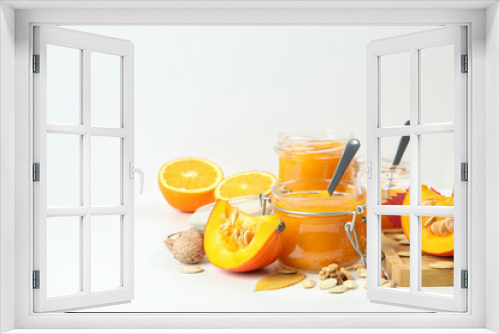 Fototapeta Naklejka Na Ścianę Okno 3D - Concept of tasty food, pumpkin jam, space for text
