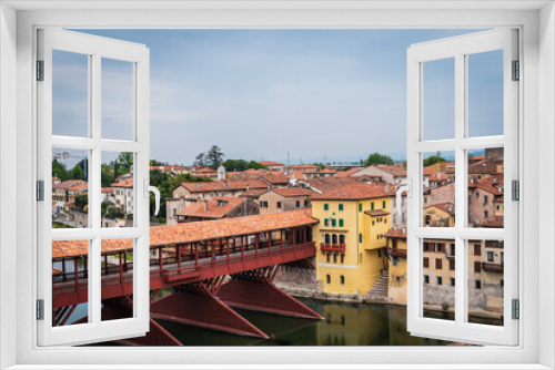 Fototapeta Naklejka Na Ścianę Okno 3D - View of Bassano del Grappa with the Brenta River and the Alpini Bridge, Vicenza, Veneto, Italy, Europe
