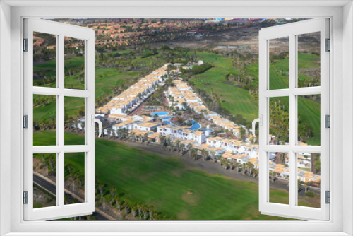 Fototapeta Naklejka Na Ścianę Okno 3D - Aerial panoramic view on south part of Tenerife island, agricultural and volcatic landscape, Canary islands, Spain