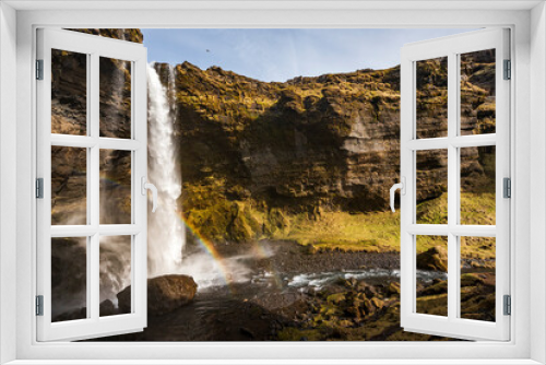 Fototapeta Naklejka Na Ścianę Okno 3D - The beautiful Kvernufoss waterfall with a small double rainbow, in the beautiful Kvernugil gorge, near Route 1 / Ring Road, Southern Region, Iceland