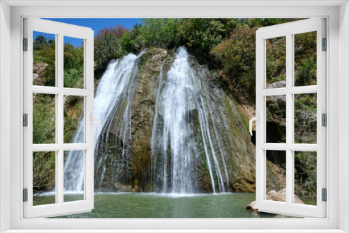 Fototapeta Naklejka Na Ścianę Okno 3D - Waterfall landscape. Ayun's fall water stream. River Nahal Ayun . Nature Reserve and National park. Upper Galilee, Israel