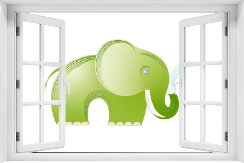 Fototapeta Naklejka Na Ścianę Okno 3D - Zielony słoń, zabawa, dzieci, komiks, ilustracja, zabawka
