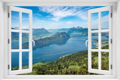 Fototapeta Naklejka Na Ścianę Okno 3D - Landscape of Rigi, Lake Lucerne, Burgenstock resort and Pilatus mount. Switzerland.